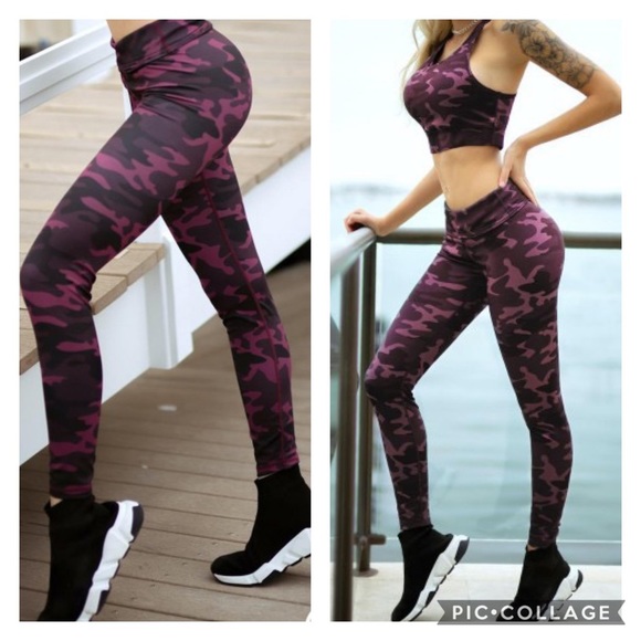 The Ivory Elephant Pants - Plum Camo Workout Leggings